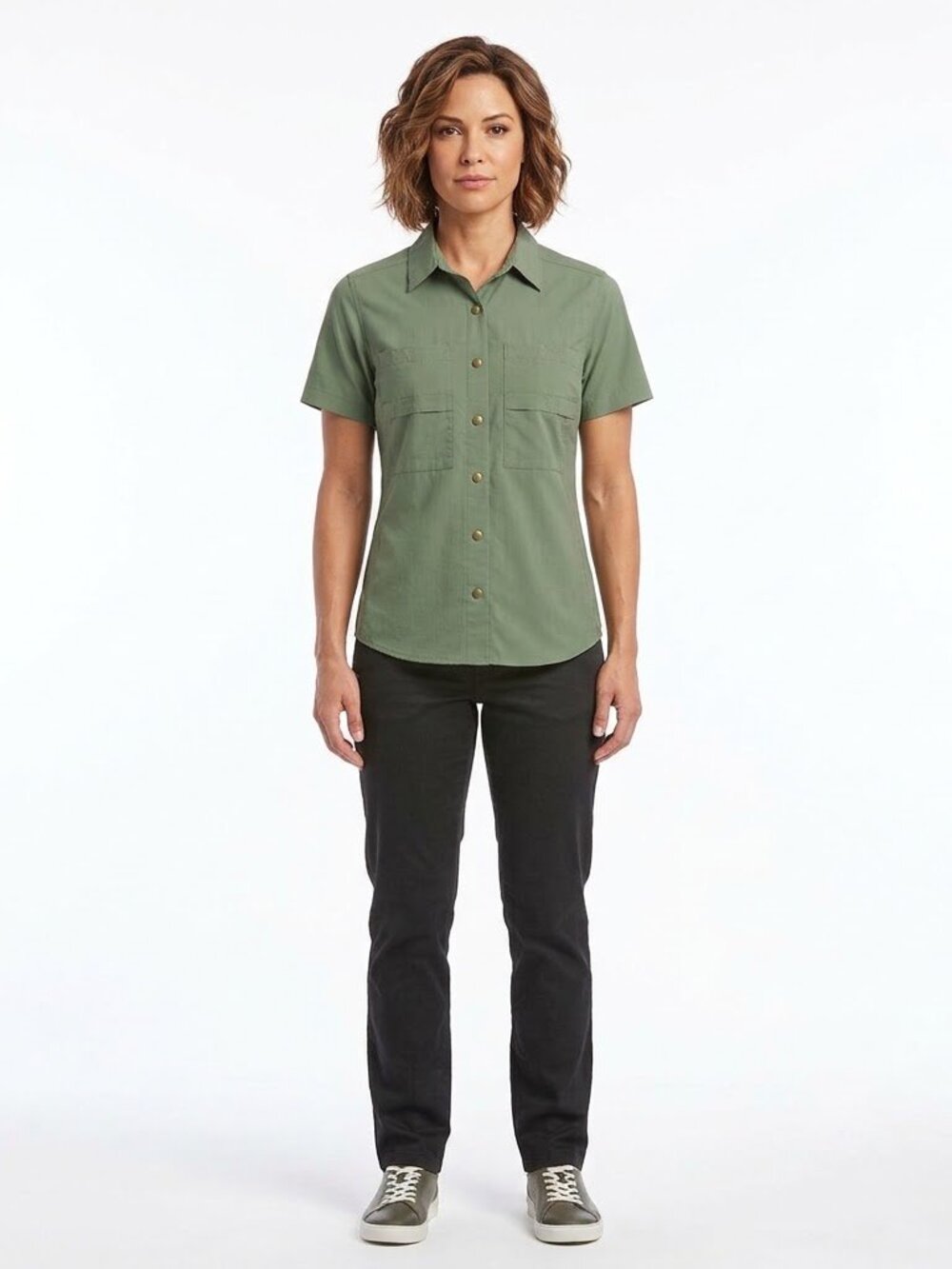 TravelSmith Vintage Women's Sage Green Short Sleeve Utility Safari Shirt, Size M